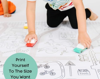 Large Coloring Page For Boys Coloring Page Oversize Coloring Poster Boys Birthday Table Cover Construction Tablecloth Boys Birthday Poster