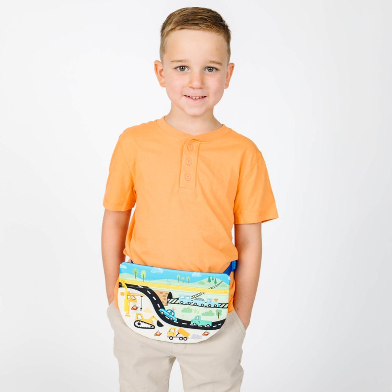 Boy with car fanny pack