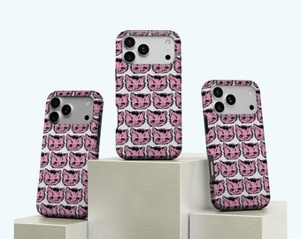 Funda para teléfono con estampado de gato rosa, diseño retro de gatito, estética divertida, para iPhone 17, 16, 15, 14, 13, 12 y 11 Pro Max, Samsung S25 y S24 Ultra