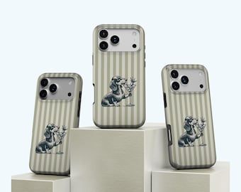 Cocktail Dog Phone Case Dachshund Puppy, Vintage Stripe Dachshund Phone Case, Martini Dog Cover, iPhone 17 16 15 14 13 12 11, Samsung S25