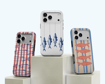 Retro Sardine Phone Case: Funny Fish Design, Coastal Fish Stripe Phone Cover, iPhone 17 16 15 14 13 12 11 Pro Max, Samsung S25 S24
