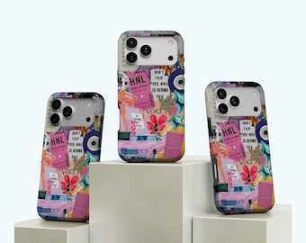 Funda para teléfono con collage retro rosa Y2K, estilo Vogue, estilo pop art, bonita y moderna, para iPhone 17, 16, 15, 14, 13, 12 y 11 Pro Max, Samsung S25 y S24.