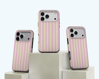 パステルストライプのスマホケース、ピンクイエローガールカバー、ミニマルレトロキャンディストライプケース、iPhone 17 16 15 14 13 12 11 Pro Max、Samsung S25 S24