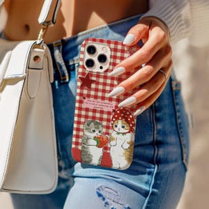 Cute strawberry Cat Magnetic Tough Cases, Funny cat phone case, Adorable Phone Case for Cat Lovers, iPhone 17 16 15 14 13 12 11, Samsung S25