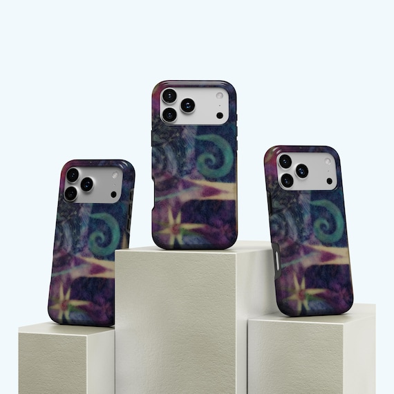 Abstract Painting With Stars And Swirls, Whimsical Phone Case, Vintage Dreamcore Spiral Aesthetic iPhone 17 16 15 14 13 12 11, Samsung S25