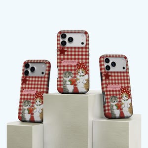 Cute strawberry Cat Magnetic Tough Cases, Funny cat phone case, Adorable Phone Case for Cat Lovers, iPhone 17 16 15 14 13 12 11, Samsung S25