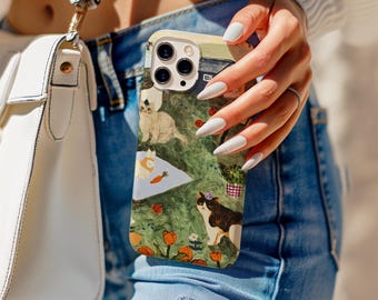 Cute Cat Phone Case, Oil Painting Illustration iPhone Case, Picnic Cat Phone Cover, iPhone 17 16 15 14 13 12 11 Pro Max, Samsung S25 S24 S23