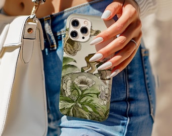 Frog and Toad Phone Case,Vintage Frog Illustration Phone Case, Retro Nature Botanical Aesthetic, iPhone 17 16 15 14 13 12, Samsung S25 S24
