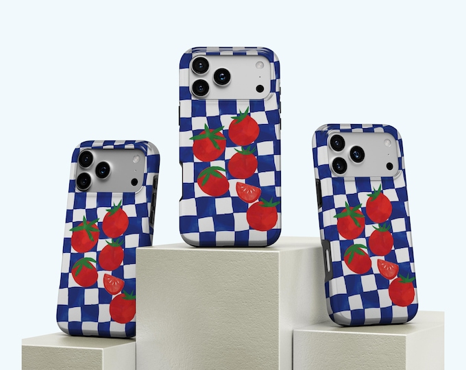 Tomato Phone Case, Funny Tomatoes Vegetable picnic cover,Tomato Checkerboard Phone Case, iPhone 17 16 15 14 13 12 Pro Max, Samsung S25 S24