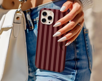Burgundy & Pink Stripe iPhone Case – Glossy Slim or Tough Cover, Retro Minimalist Lines, iPhone 17 16 15 14 13 12 11 Pro Max, Samsung S25