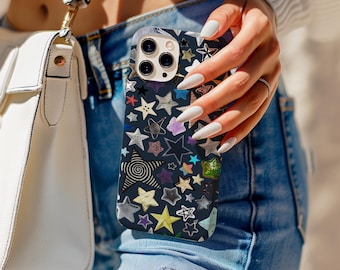 Retro Whimsy Artistic Collage Phone Cases, Star Phone Case, Aesthetic Cover, Abstract Funky Design, iPhone 17 16 15 14 13 12 11, Samsung S25