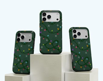 Telefoonhoesje kerstverlichting, feestelijke vakantie lichtslingercover, winter Snowflake Esthetic, iPhone 17 16 15 14 13 12 Pro Max, Samsung S25