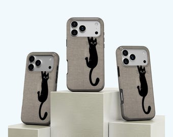 Cute Black Cat Phone Case, Artistic Cat Lover Gift, Whimsical Animal Print, Unique Cat Phone Accessory, iPhone 17 16 15 14 13, Samsung S25