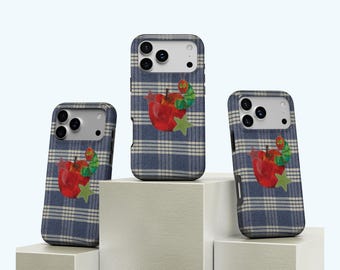 Funda para teléfono Apple Twee, estilo rústico cottagecore, con manzanas y mariquitas verdes vintage de patchwork retro, para iPhone 17, 16, 15, 14, 13 y 12, Samsung S25