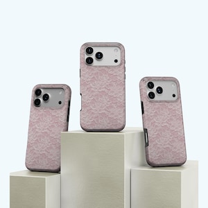 Vintage Lace Phone Case, Elegant Pink Flower Design – Gift Idea + Free Wallpaper, iPhone 17 16 15 14 13 12 11 Pro Max, Samsung S25 S24 S23