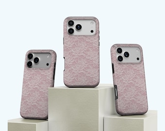Vintage Lace Phone Case, Elegant Pink Flower Design – Gift Idea + Free Wallpaper, iPhone 17 16 15 14 13 12 11 Pro Max, Samsung S25 S24 S23