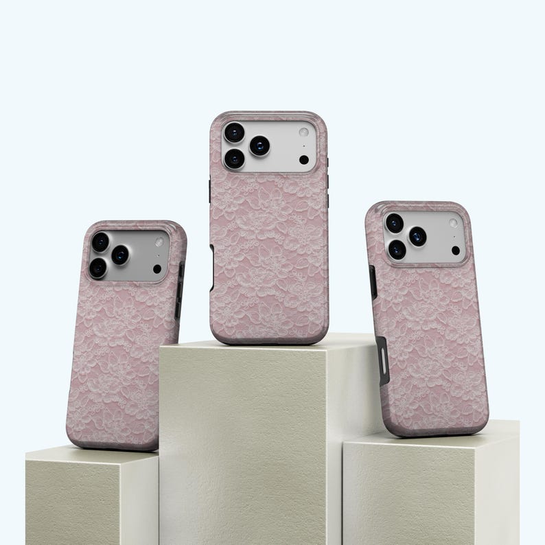 Vintage Lace Phone Case, Elegant Pink Flower Design – Gift Idea + Free Wallpaper, iPhone 17 16 15 14 13 12 11 Pro Max, Samsung S25 S24 S23