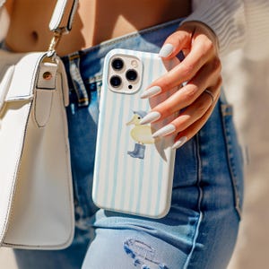 Blue Striped Denim Duck Phone Protective case, Cute Duckling Phone Case, iPhone 17 16 15 14 13 12 11 Pro Max, Samsung S25 S24 S23 S22
