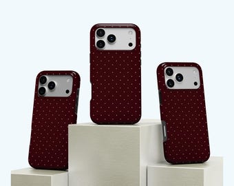 MOCHA CHERRY POLKA iPhone Case, Burgundy Polka Dot Phone Case, Cute Trendy Aesthetic Phone Cover, iPhone 17 16 15 14 13 12 11, Samsung S25