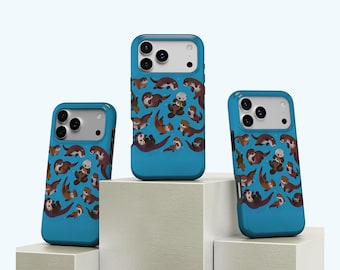 Cute Otter Phone Case, Playful Sea Animal Pattern, Blue Animal Lover Gift, iPhone 17 16 15 14 13 12 11 Pro Max, Samsung S25 S24 Ultra