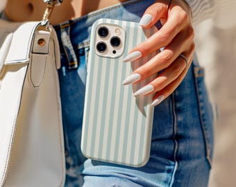 Blue Striped Phone Case, Minimal Blue White Cover, Classic Vertical Stripe Pattern Case, iPhone 17 16 15 14 13 12 11 Pro Max, Samsung S26