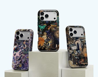 Stars Celestial Phone Case, Galaxy Moon Sun Star Astrology Phone Cover, Mystical Vintage Shockproof Cover, iPhone 17 16 15 14 13 12, Samsung