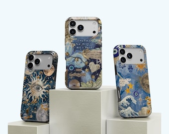 Celestial Art Cover, Celestial Moon Sun Collage Phone Case, Vintage Astrology Star Shockproof Cover,  iPhone 17 16 15 14 13 12, Samsung S25