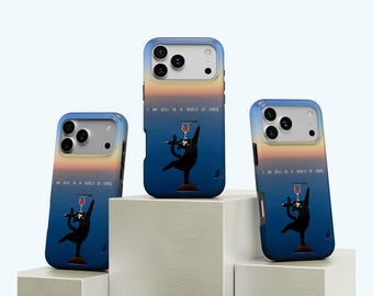 Funny Cat Phone Case,  Cute Cat & Wine Phone Case, Retro Art Y2K Gradient Whimsy Cover, iPhone 17 16 15 14 13 12 11 Pro Max, Samsung S25 S24