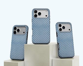 Blue Polka Dot Phone Case, Soft Girl Cute Design, Y2K Style, Cute Trendy Aesthetic, iPhone 17 16 15 14 13 12 Pro Max, Samsung S25 S24 Ultra