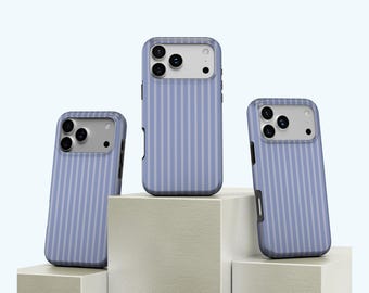 Blue Stripe Phone Case, Minimal Vintage Stripe  Cover, Classic Preppy Chic Protective Case, iPhone 17 16 15 14 13 12 11, Samsung S25 S24