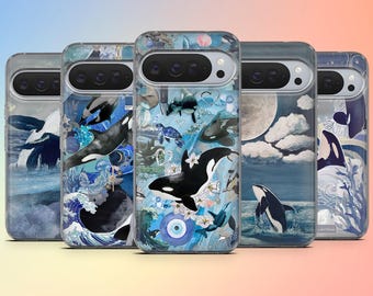 Funda para teléfono Orca con diseño de ballena asesina para iPhone 17, 16, 15, 14, 13 y 12, Samsung S25, S24, S23, A56, A16, Pixel 10Pro, 9A y 8A
