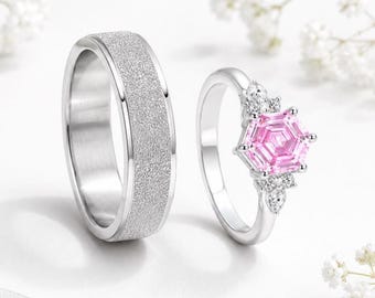 Simulated Diamond 925 Silver Promise Rings for Couples, Matching Ring Set, Couple Jewelry