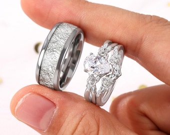 Simulierte Diamant 925 Silber Versprechen Ringe für Paar - Passende Ringe - Seine Hers Eheringe