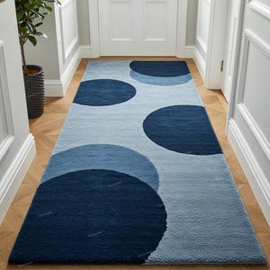 Modern Abstract Blue Rectangle Rug, Hand Tufted Area Rug, Geometric Circle Pattern Carpet, Minimalist Living Room Bedroom Runner Rug,2X8/3X9