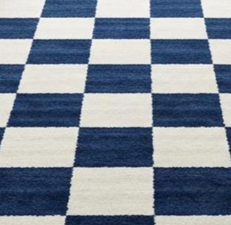 Navy Blue & White Checkered Rug | Modern Checkerboard Area Carpet ...