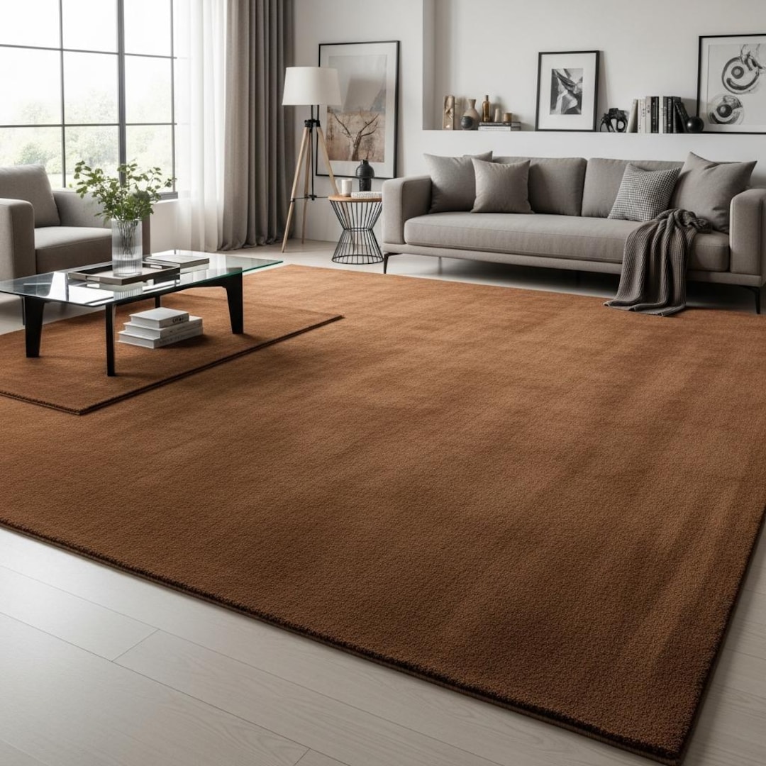 Modern Solid Brown Area Rug | Minimalist Living Room Carpet | Soft ...