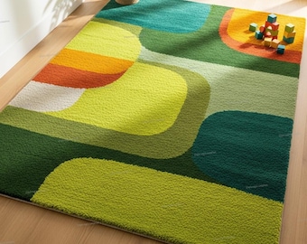 Colorful Abstract Area Rug, Modern Geometric Carpet, Kids Room Rug, Contemporary Living Room Carpet, Handmade Tufted Rug, Nursery Decor Rug.