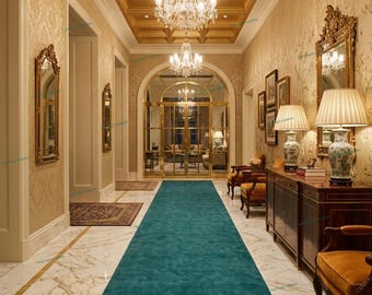 Teal Runner Rug, Solid Turquoise Hallway Carpet, Plush Entryway Mat, Long Luxury Corridor Rug, Elegant Custom Length Stair Runner Rug, 3X12.