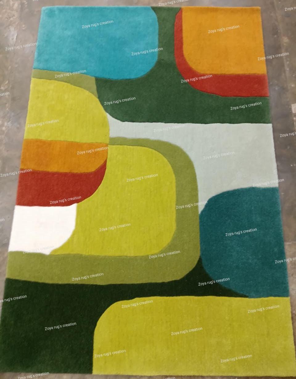 Modern Abstract Hand Tufted Area Rug | Colorful Geometric Wool Carpet ...