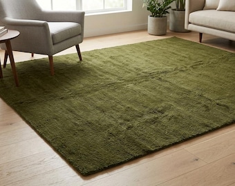 Olive Green Hand Loom Knotted Wool Area Rug, Handmade Modern Solid Carpet, Luxury Living Room Rug, Bedroom Floor Rug, 8X10 /9X12.