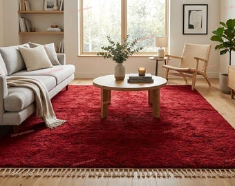 Red Hand Loom Knotted Rug, Handmade Wool Carpet, Modern Living Room Rug, Soft Bedroom Floor Carpet, Custom Size Rug, 12X15 /12X18.