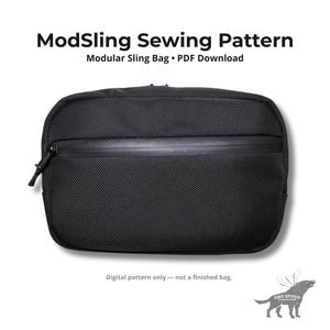 Modular sling bag sewing pattern PDF – finished bag example made with Cordura fabric and waterproof zipper.