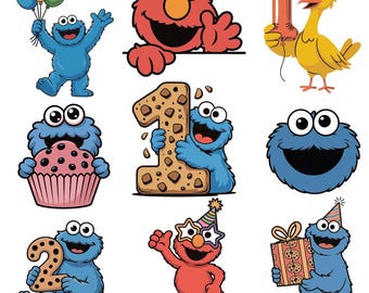Keks Monster Geburtstag SVG PNG Bundle, Elmo SVG, Kinder Party Handwerk Sublimation, süßes blaues Monster, Cricut Cut Files, sofortiger Download