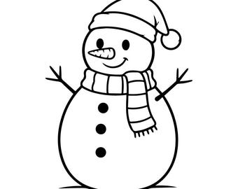 Christmas Snowman Svg,Cute Snowman Outline Svg, Kawaii Snowman Clipart, Snowman Png (Digital Download)