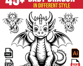 ドラゴン svg バンドル、かわいい赤ちゃんドラゴン svg クリップアート、PNG、SVG、AI、カットファイルの即時ダウンロード