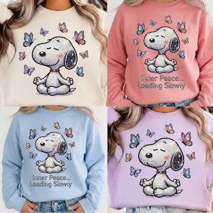 Snoopy-Inspired Dog PNG, Funny Inner Peace Loading Slowly PNG, Snoopy Png, Meditating Beagle Dog Rhinestone Design, Aesthetic Shirt PNG image 1