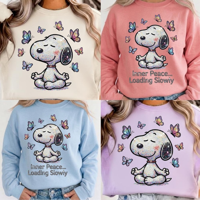 Snoopy-Inspired Dog PNG, Funny Inner Peace Loading Slowly PNG, Snoopy Png, Meditating Beagle Dog Rhinestone Design, Aesthetic Shirt PNG image 1