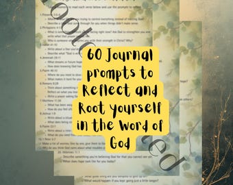 Peut inclure: Une pile de pages de journal avec un motif floral à l'aquarelle. Les pages comportent le texte "60 invites de journal pour Réfléchir et s'enraciner dans la parole de Dieu."