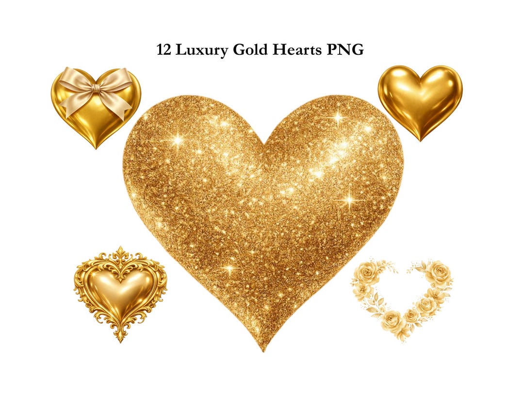 Gold Hearts Clipart Bundle, Luxury Valentine Graphics (PNG Digital ...