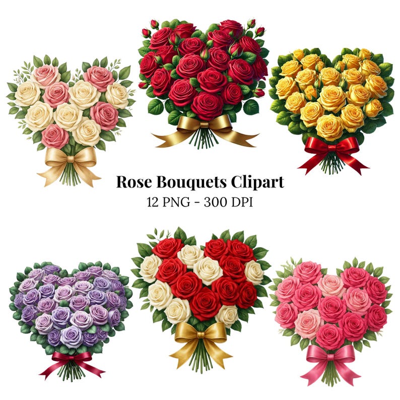 Rose Heart Bouquet Clipart PNG, Valentine Floral Heart, Romantic Rose ...